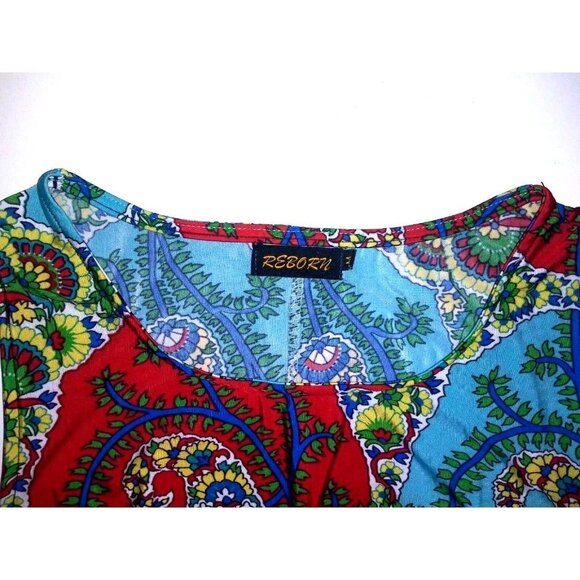Reborn Womens dress paisley teal red Sz M Asymmetrical Sleeveless Multicolor EUC - Picture 5 of 12